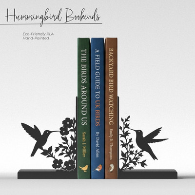 Hummingbirds Bookends   3D Printed Black Book Ends, Botanical Shelf Decor