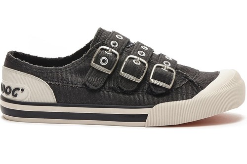 Rocket Dog Black Buckle Canvas Women's Flats Closed Toe Slip-On