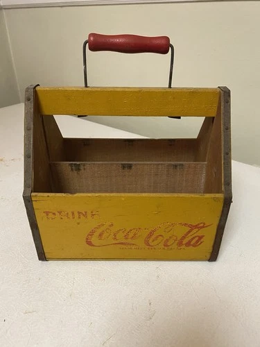 Vintage 1940s WW11 War Wings Wooden Yellow Coca Cola Bottle Carrier