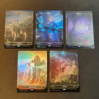MTG Foil DandD Lands of the Forgotten Realms Basic Lands 5er Set unbenutzt