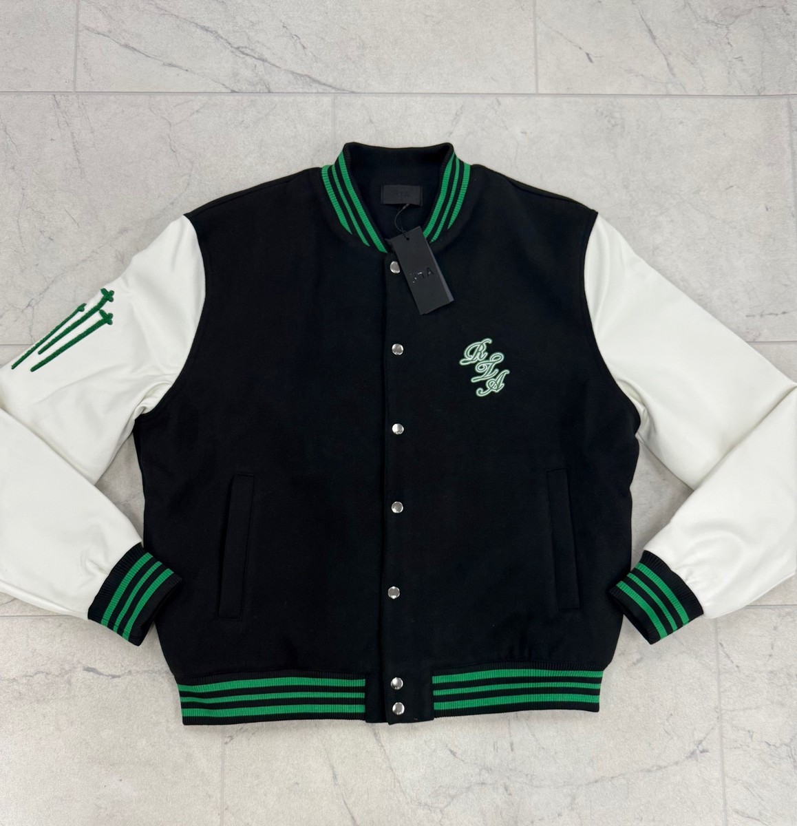 NWT $365 RTA Men's Marty Faux Leather Sleeve Varsity Style Jacket
