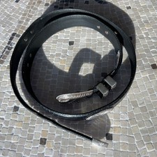 Southwest Style FOSSIL Sz 95/38 Black Leather Belt Silver Conchos Buckle