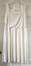LANDS' END Ivory Soft Knit Dress Sleeveless Pockets Stretch Women's Size L NWT