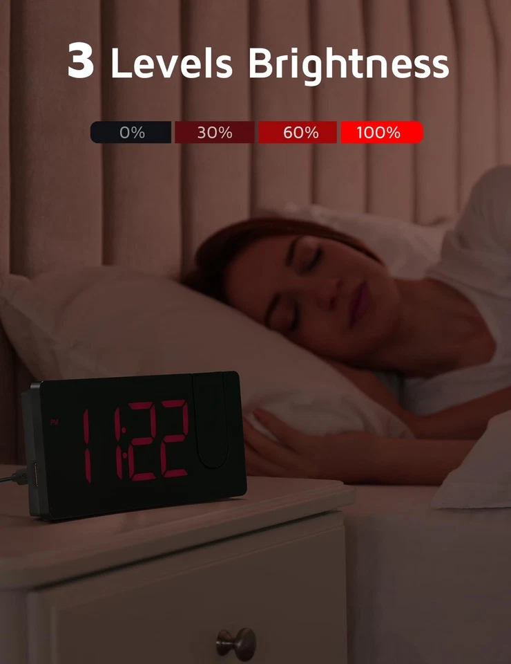 Digital Projection Alarm Clock with 180° Rotatable Projector, LED Display - Image 3 of 4