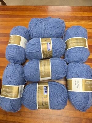 Lot 8 Skeins Bernat Berella 4 Afghan Knitting Yarn Denim Blue 8966 Same Dye Lot