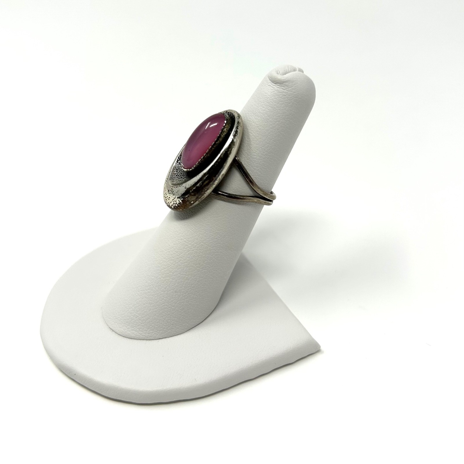 Oval Pink Stone Statement Ring Adjustable Silver … - image 3