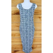 A Pea in the Pod Maternity Dress Sleeveless Scoop Neck Womens M Blue White Midi