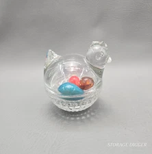 Vintage Anchor Hocking Clear Glass Chicken Hen on Nest Candy Dish Collectible