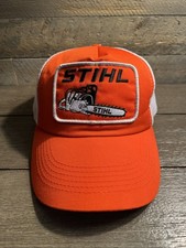STIHL Outfitters Snapback Hat Orange White Trucker Mesh Back Cap Chainsaw EUC