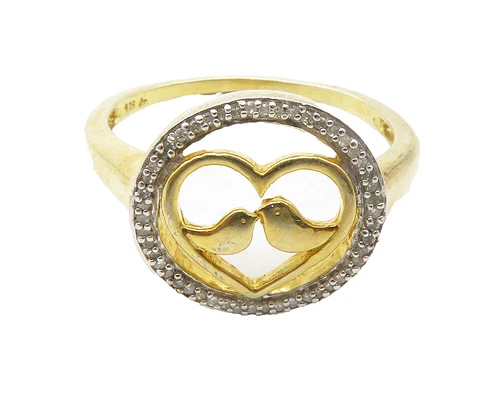 925 Silver  Genuine Diamonds Gold Plated Love Heart Band Ring Sz 10  RG13540