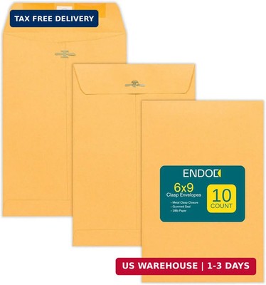6x9 Clasp Envelopes - 10 Pack Brown Kraft Catalog Envelopes with Clasp Closure &