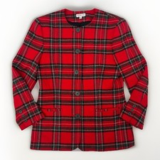 VTG Talbots Red Tartan Plaid Blazer Sz 10 Classic Grandmacore Feminine Academia