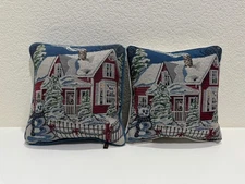 Set of 2 Fashion Classics Tapestry Winter House Throw Pillows – Made in USA, 14"