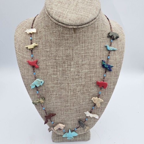 Vintage Native American ZUNI Multi Gemstone 30" Fetish Necklace
