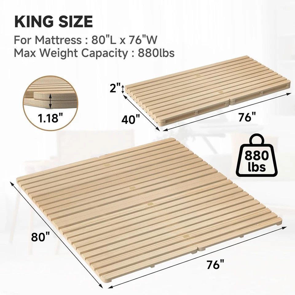 NAIZEA Japanese Tatami Mat, Foldable Tatami Bed Frame Twin Full Queen Floor Bed - Image 3 of 4