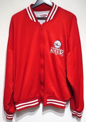 vtg PHILADELPHIA 76ers Mesh Zip Jacket LARGE 90s Locker Line NBA 1993 Warmup Red