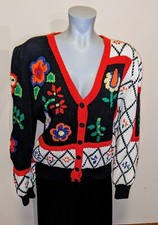 Berek 1988 Marta D Women's Sweater Knitted Floral Multi Color Medium M Vintage