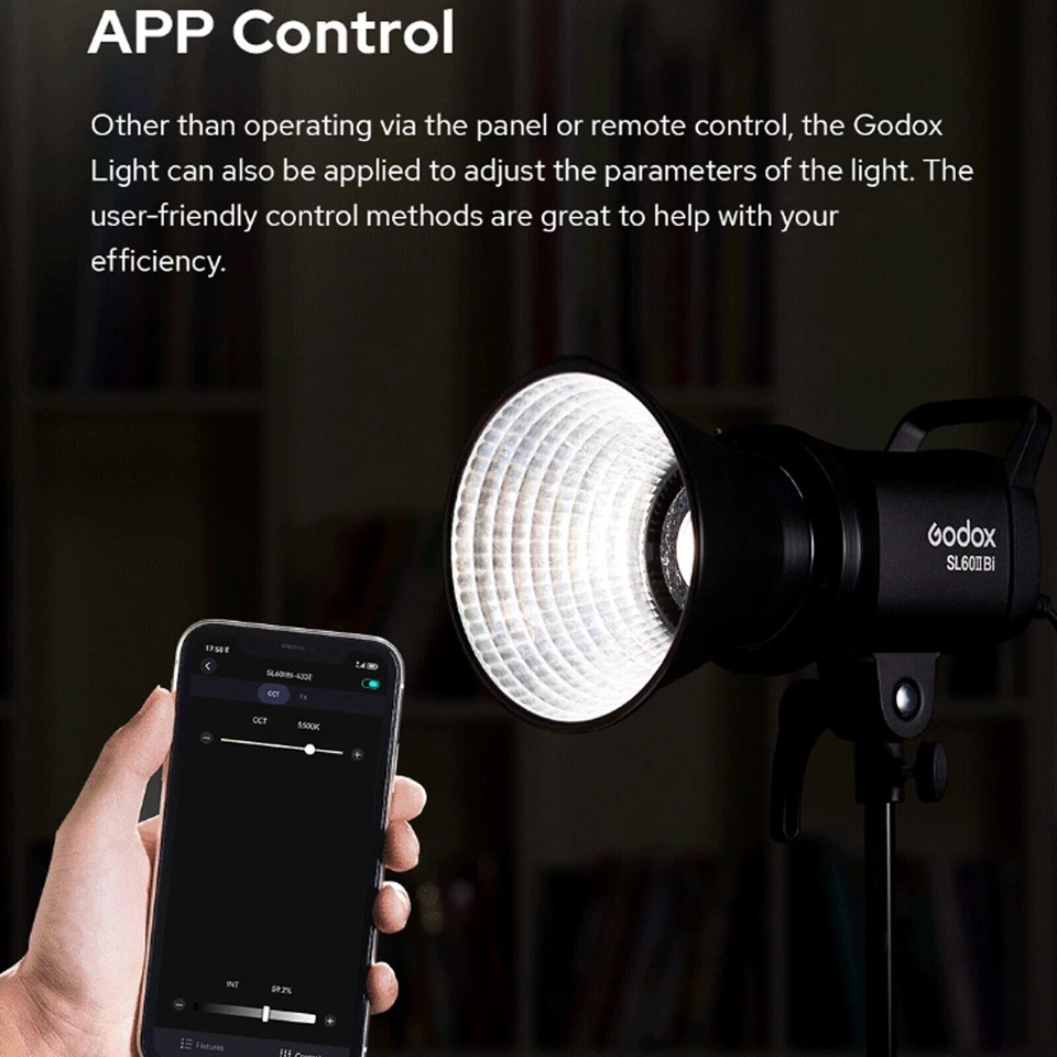 Godox SL60IIBi 75W Bi-Color COB LED Video Light 2800-6500K + 60CM Softbox+ Stand - Image 4 of 4