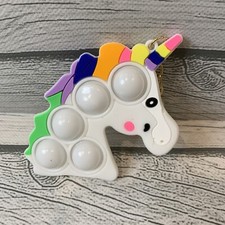Push Pop Bubble It Fidget Sensory Toy Mini Key Chain Stress Relief White Unicorn