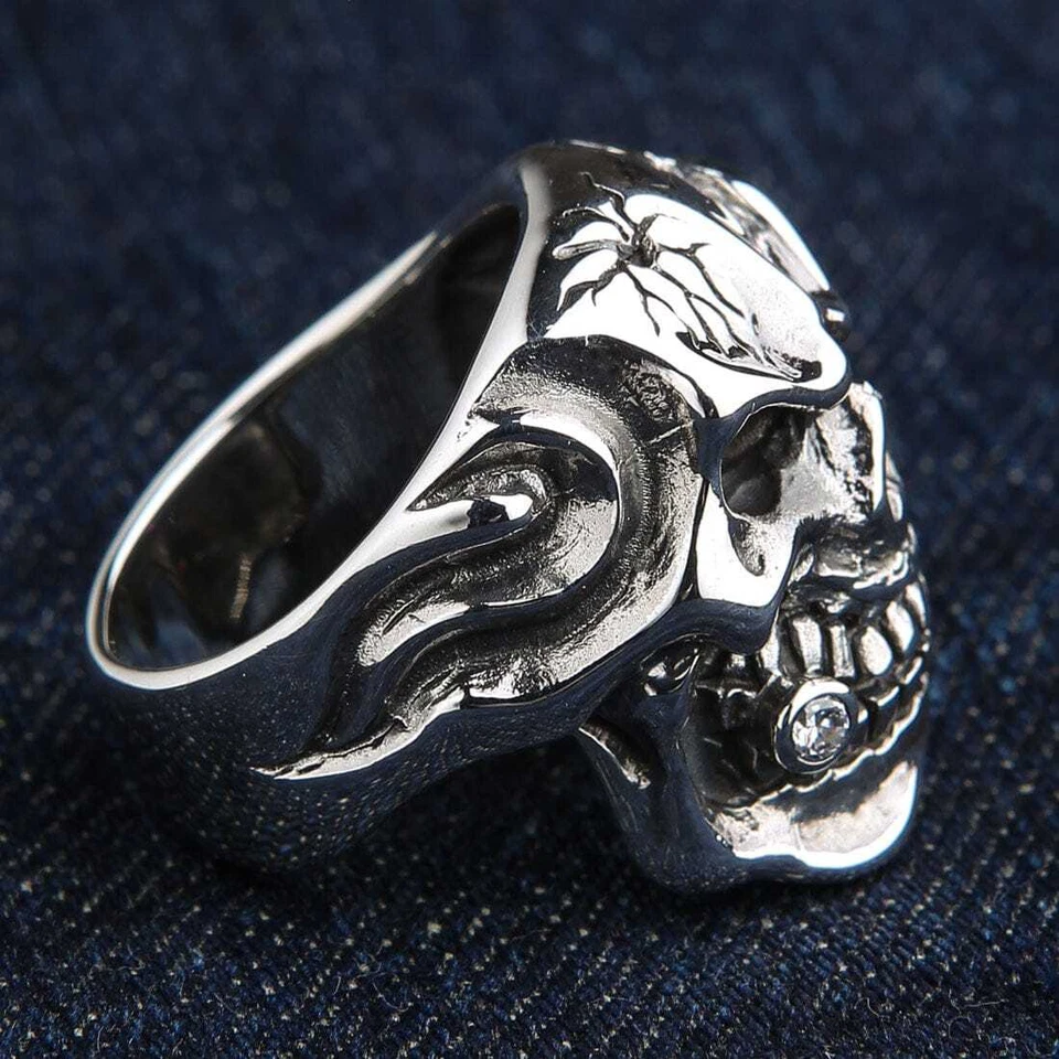 MAFIA RUBY EYE SKULL SOLID 925 STERLING SILVER RING MENS BIG HEAVY BIKER ROCKER - Image 3 of 4