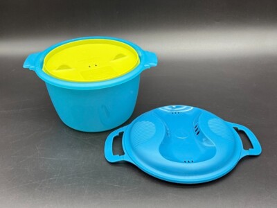 3 Piece 2.2L Teal Tupperware 6451 Microwave Rice Vegetable Maker Steamer Cooker