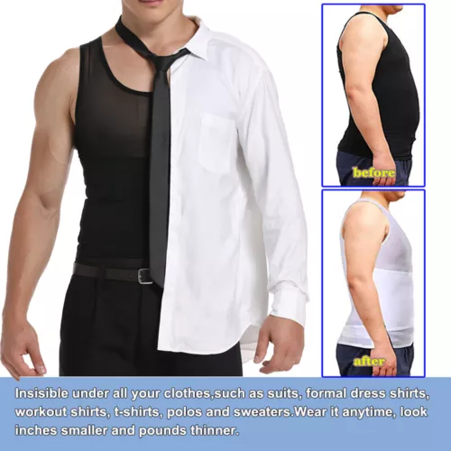 GILET DA UOMO BODY SHAPER SLIMMING PANCIA PETTO COMPRESSIONE T-SHIRT TANK TOP CINTURA - Foto 11 di 36