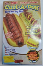 CURL-A-DOG Spiral Gourmet Grilling HOT DOG Sausage SLICER Skewers & Recipes