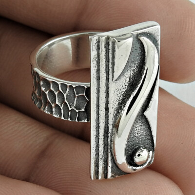 Geometrico Anello Massiccio 925 Sterling Ossidato Argento Handmade