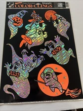 Halloween Holographic Color-Clings Window Ghosts Goblins Vintage 90s USA Glitter
