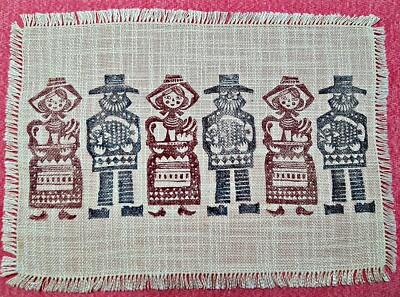 VINTAGE AUTHENTIC SCANDINAVIAN FOLKLORE ART JUTE BLEND BEIGE KITCHEN TEA TOWEL
