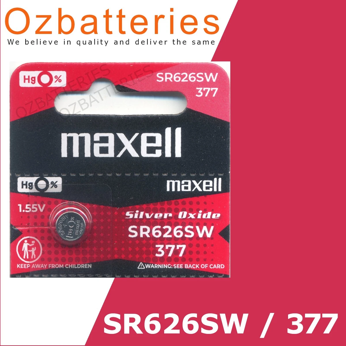 1pc SR626SW, SR626 (377) Maxell Silver Oxide Battery 1.55V made in Japan 06-2030