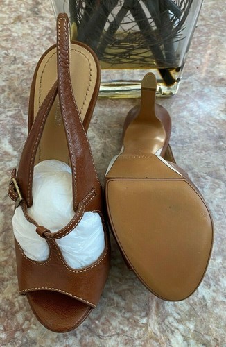 New Pollini Brown Leather Platform Heel Sandals Sz 36/US 5.5, Made in Italy $247 - Picture 6 of 6