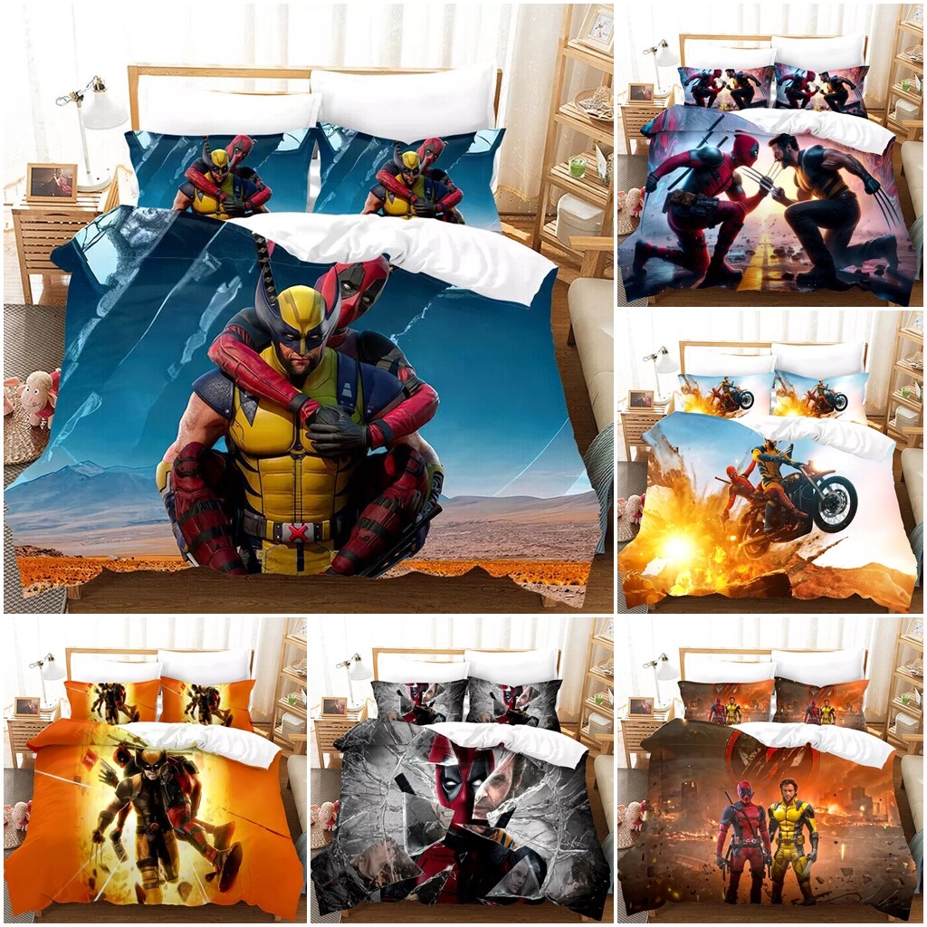 Kids' Deadpool Wolverine 3D Bedding Set Duvet Cover Single Double King  Gifts UK