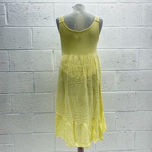 GELB BLUMEN MIDI-KLEID FLAME GEWEBTE SPITZE BAUMWOLLE ÄRMELLOS SAMMELN ABGESTUFT UK 12 - Bild 2 von 5