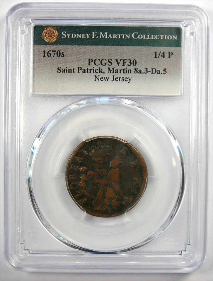 1670 New Jersey St Patrick Farthing Colonial Coin 1/4P - PCGS VF30 - $1900 Value - Image 2 of 4