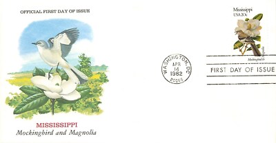 1976 20c MISSISSIPPI STATE BIRD & FLOWER - Chuck Ripper - stamp