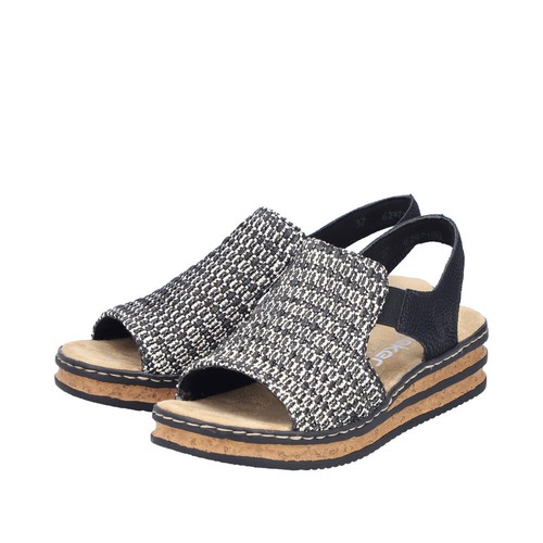 Rieker Sandalia Para Dama Zapatos Negro Beige 62971 - Imagen 8 de 11