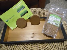 Organic Wheatgrass Planter, Instructions, wicker brown, (one soil disc missing)