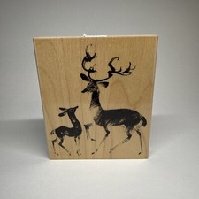 Penny Black Deer Let's Play Rubber Stamp Sketch 2803K USA Papa Baby Deer 2003