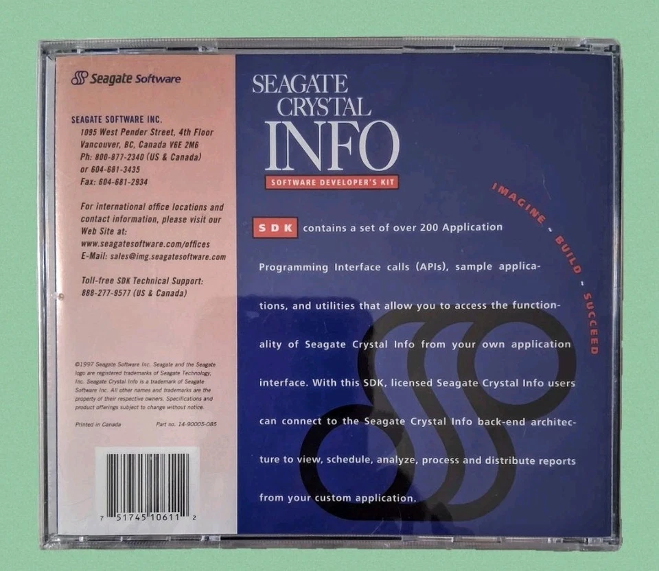 Seagate Crystal CD Rom 5.0 Software Developers Kit SDK 1997 New Sealed - Image 2 of 2