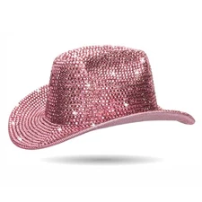 Silver Rhinestone Western Cowboy Hat for Womens - Glitter Pink Cowgirl Hat fo...
