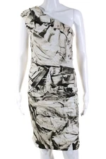 Nicole Miller Collection Womens One Shoulder Dress Beige Green Size 8