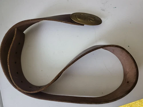 Brown Leather Belt CS Belt Buckle 42"L x 2"H Confederate States used in Civil Wa