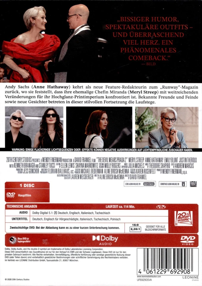 Der Teufel trägt Prada - Teil: 2 (2026)[DVD/Neu/OVP] Meryl Streep, Anne Hathaway - Bild 2 von 4