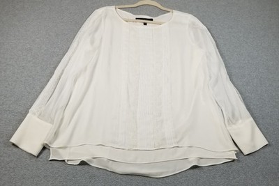 WHITE HOUSE BLACK MARKET Top Women 10 Cream Long Sleeve Lace See Through Elegant