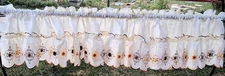 (2) Vintage Embroidered Scalloped Ruffled Valance Ivory 11"x54" Polyester Blend 