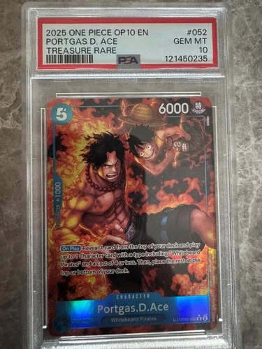 2025 One Piece OP10 Portgas D. Ace Treasure Rare OP08-052 PSA 10 English