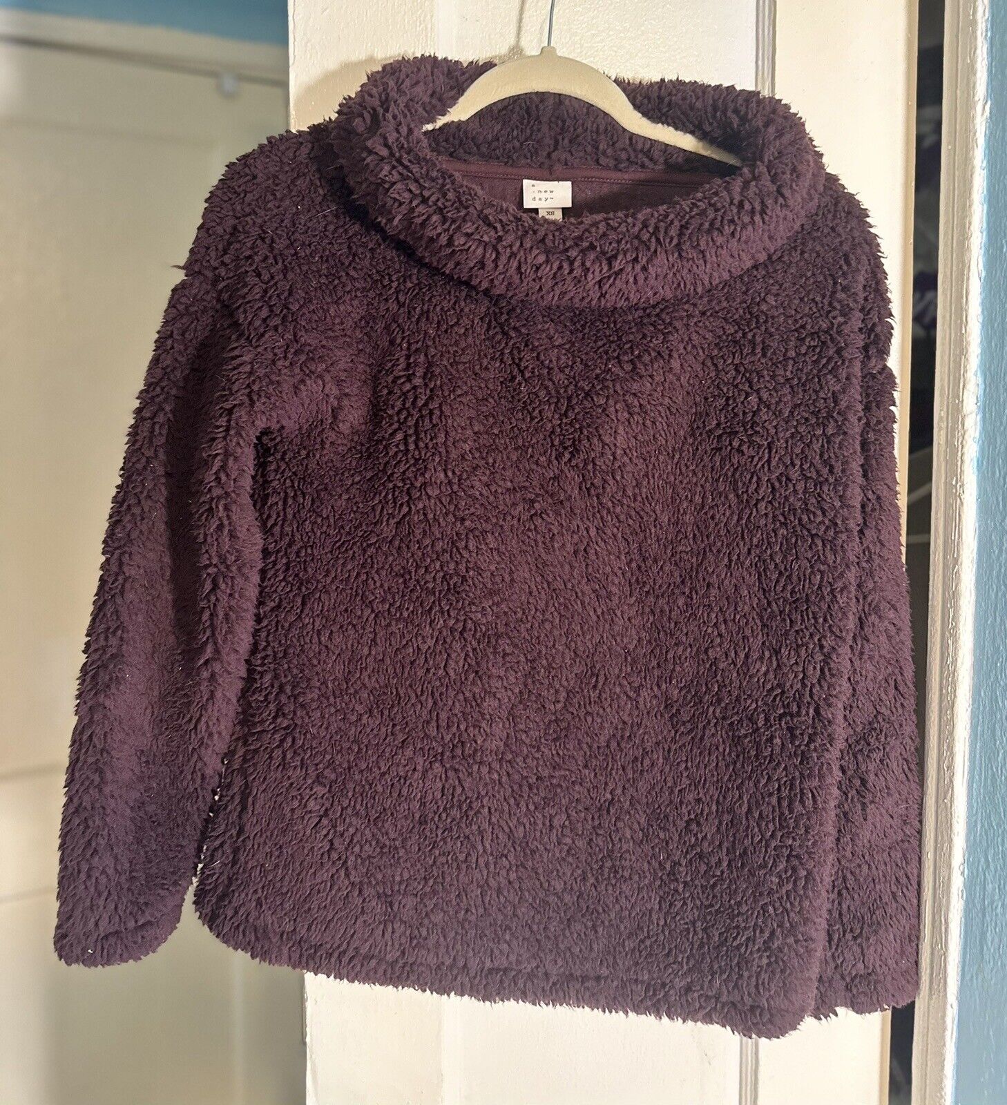 A New Day Dark Purple Burgundy Sherpa Sweater Sup… - image 1