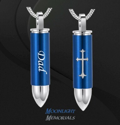 New Dad Cross Bullet Urn Cremation Ashes Pendant Memorial Necklace