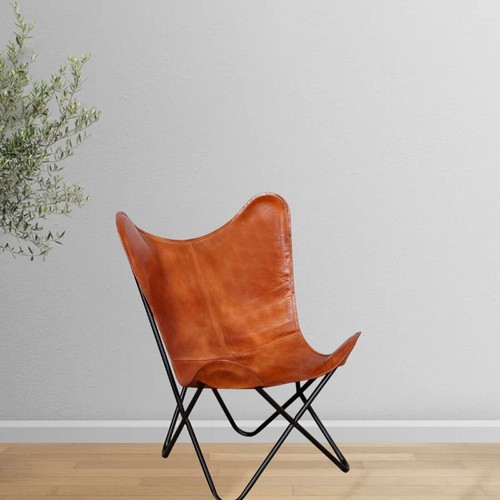 Chair Butterfly Goat Handmade Home Accent Brown With Stand Leather Living Room - 第 5/9 張圖片